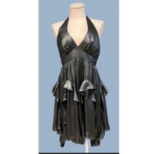 BCBGeneration Halter Ruffle Dress Ruffle Back Tie Gunmetal Grey Size 8